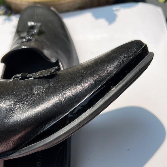 Like new Enzo Angiolini mules, black leather upper with patent accent. - Picture 6 of 7